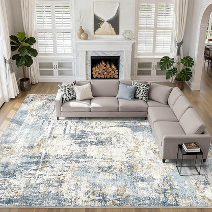 10x14 Area Rugs Living Room: Washable Large Abstract Modern Soft Rug Stain Resistant Indoor Floor Non Slip Accent Carpet for Bedroom Nursery Playroom Office Dining Room Dorm Home House- Light Blue