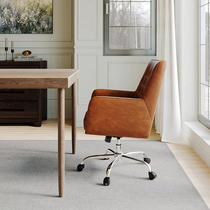 COLAMY Verso Home Desk Chair with Armrest, Leather Swivel Office Chair Adjustment Height with Wheels,Comfortable Padded Seat, Brown