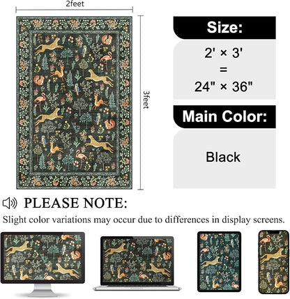 DUKINO 2x3 Rug, Washable Animal Rugs for Entryway, Non Slip Indoor Door Mat, Soft Low Pile Small Area Carpet for Entrance, Bedroom, Kitchen, Laundry, Bathroom, Black
