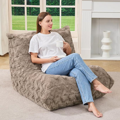 Hobestluk Adults Bean Bag Chair Faux Fur BeanBag Couch for Living Room | Brown Chevron,Ergonomic Design,Memory Foam,UltraSoft,Anti-slip Bottom,No Assembly Required,Decorative Style for Living Room