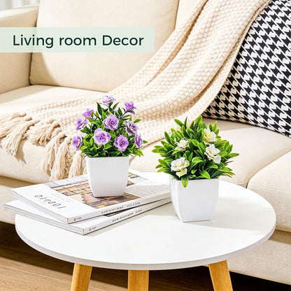 Der Rose 6 Pack Fake Plants Small Artificial Potted Faux Plants with Flowers for Home Bathroom Living Room Office Decor Indoor