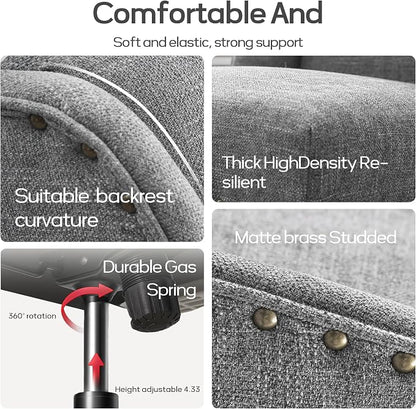 Zihanhome Upholstered Armless Home Office Chair with Wooden Legs, Modern Office Desk Chair No Arms Sewing Chair Adjustable Swivel Desk Chair for Farmhouse Office Study Studio (Dark Gray)