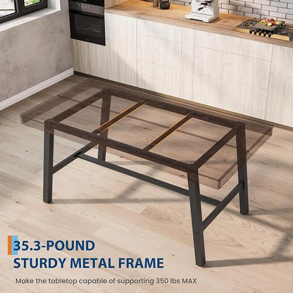 GarveeHome Industrial Dining Table for 2-4, 55" Heavy Duty Rectangular Kitchen Table with 2"×2" Metal Legs, Small Space Dining Table for Kitchen, Dining Room (Rustic Birch, 55" Non-extendable)