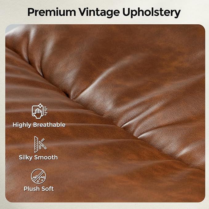 EUREKA ERGONOMIC Mid-Century Vintage Office Chair, Faux Leather Executive Desk Chair with Unique Ball Casters and Fixed Footrest Ring, Brown Retro Swivel Chair for Home Office and Study, Brown