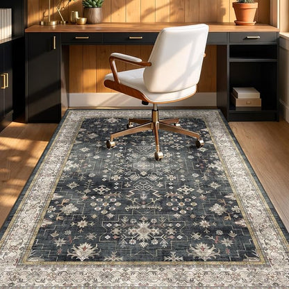 Large Black Modern 5x6 Office Chair Mat for Hard Wood & Tile Floor, Anti-Slip Floor Protector for Heavy Duty Computer Chair, Low Pile Under Desk Rug, Non Slip Rubber Backing
