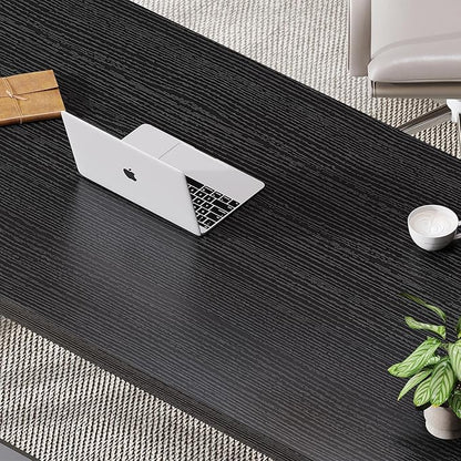 LVB Black Computer Desk, Modern Gaming PC Writing Desk for Home Office, Metal Computer Study Work Table for Bedroom, Industrial Executive Student Simple Workstation Desk, 55 in, Black Oak