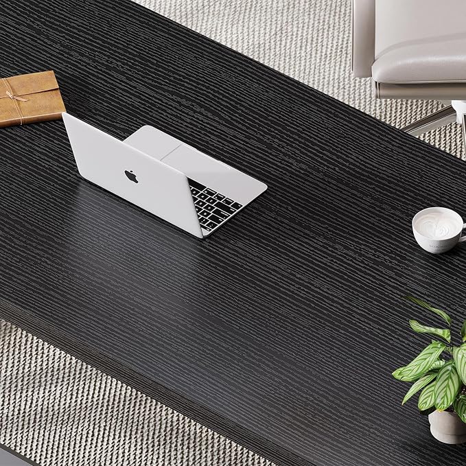 LVB Black Office Desk, Modern Writing Computer Desk for Home Office, Industrial Metal Wood Study Work PC Gaming Computer Table for Bedroom, Executive Student Workstation Desk, 47 Inch, Black Oak