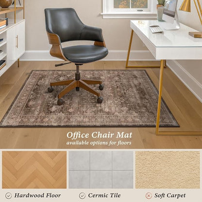Brown Boho Office Chair Mat for Hard Wood Floors, Tile Floor Protector for Rolling Computer Gaming Chair, Under Desk Rug with Ultra Soft & Anti-Slip Backing, Easy Clean, Taupe 36"x48"