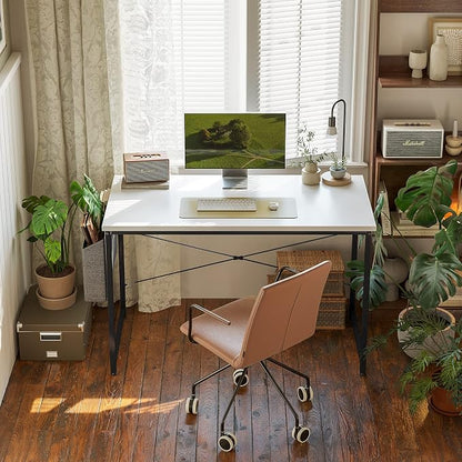 Cubiker Computer Desk 47 inch Home Office Writing Study Desk, Modern Simple Style Laptop Table with Storage Bag, White