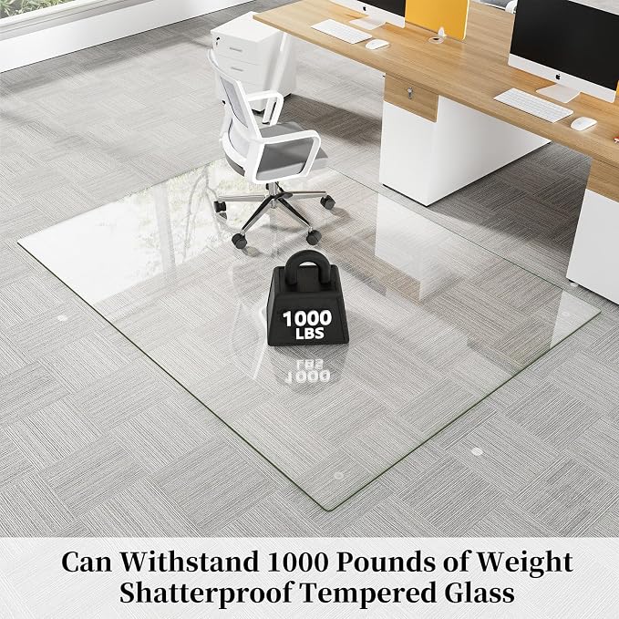 Glass Chair Mat 54" x 72" Heavy Duty Tempered Glass Office Chair Mat, Glass Floor Mat with Polished Edge and Round Corner for Smooth Glide, Carpet Hardwood Floor Protector