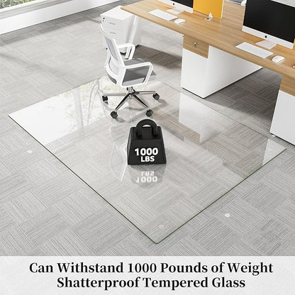 Glass Chair Mat 42" x 48" Heavy Duty Tempered Glass Office Chair Mat, Glass Floor Mat with Polished Edge and Round Corner for Smooth Glide, Office Chair Mat for Carpet, Hardwood Floor
