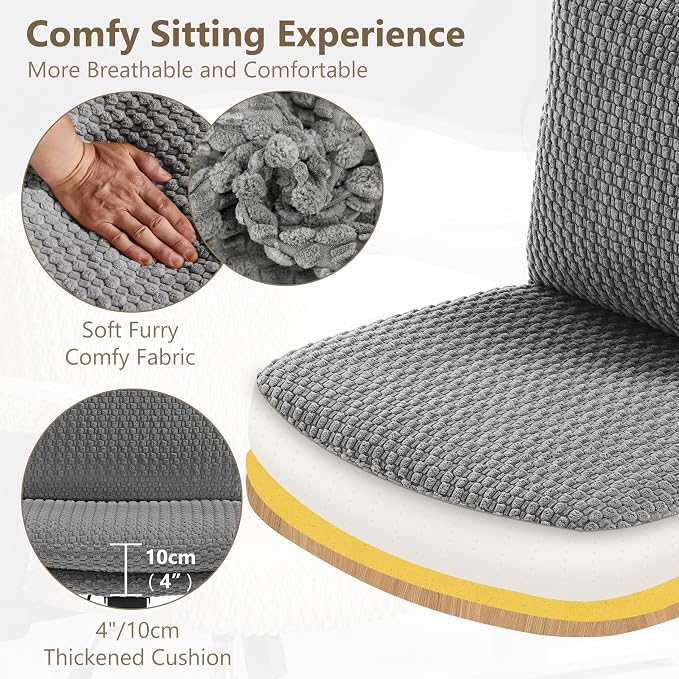 Fizzin Criss Cross Chair,Armless Cross Legged Chair with Wheels,Memory Foam Seat Office Desk Chair with Flipable Back Cushion,Mid Back Swivel Chair for Home Office,Bedroom Vanity (Grey)