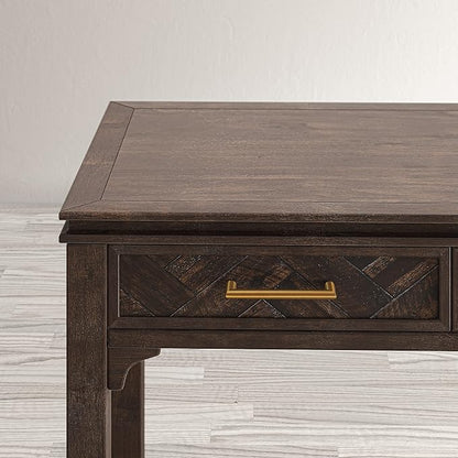 Jofran Mid-Century Modern Acacia Wood Writing Desk with 3 Drawers and USB Charging Port, 48 Inch Computer Desk for Home Office Work, Dark Chevron