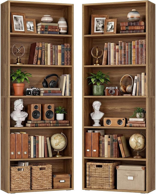 IRONCK Bookshelves and Bookcases Set of 2 Floor Standing 6 Tiers Display Storage Shelves 70 in Tall Bookcase Home Decor Furniture for Home Office, Living Room, Bed Room