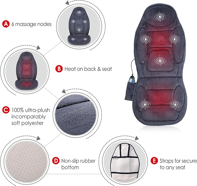 Snailax Back Massager with Heat, Vibration Massage Seat Cushion with 6 Vibrating Motors and 2 Heat Levels, Massage Chair Pad for Home Office use, Gifts for Fathers Day Dad