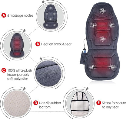 Snailax Back Massager with Heat, Vibration Massage Seat Cushion with 6 Vibrating Motors and 2 Heat Levels, Massage Chair Pad for Home Office use, Gifts for Fathers Day Dad