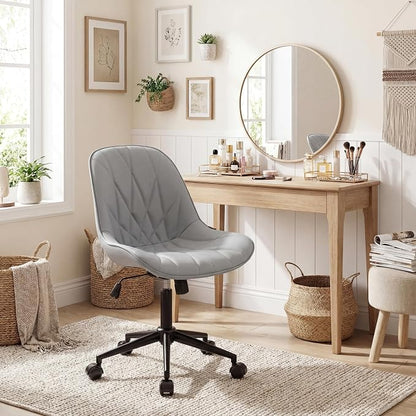 Rowill Modern Office Chair - Ergonomic Swivel Leather Desk Chair with Curved Backrest, Height Adjustable Rolling with Wheels, Perfect for Study Room & Office, Gray