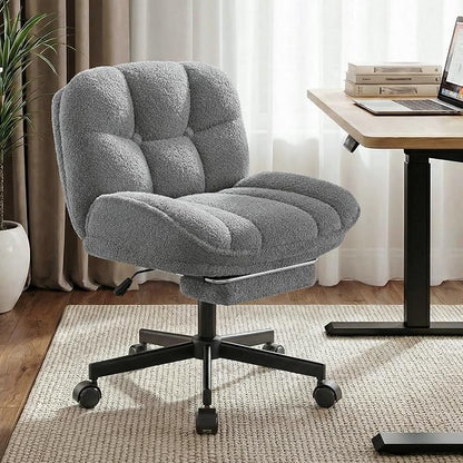 DurayLoly Criss Cross Office Chair with Foot Rest, 26.77" Wide Cross Legged Office Chair with 7" Thick Backrest, Height Adjustable & 360°Swivel, Desk Chair for All-Day Comfort (Misty Gray)