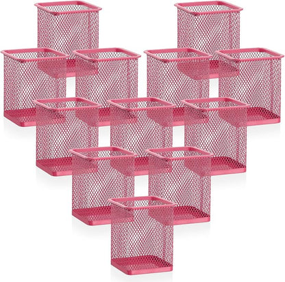 Segarty Pen Cup, 12 Pack Square Dark Pink Pen Holder for Desk, Multifuntional Mesh Pencil Cups Holder for Marker, Office Supplies, School Students, Home, Desktop Accessories Storage Organizer