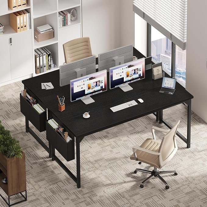 OLIXIS 63 Inch Computer Desk for Home Office, Writing Study Craft Gaming Table, Modern Computer Workstation with Storage Bag and Headphone Hook for Bedroom Small Spaces, Black