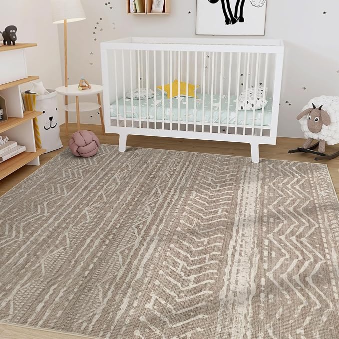 Nakagishi 12x15 Area Rug Living Room: Washable Boho Large Neutral Modern Soft Farmhouse Rugs Stain Resistant Indoor Floor Non-Slip Carpet for Bedroom Kids Playroom Office Dining Room- Dark Brown