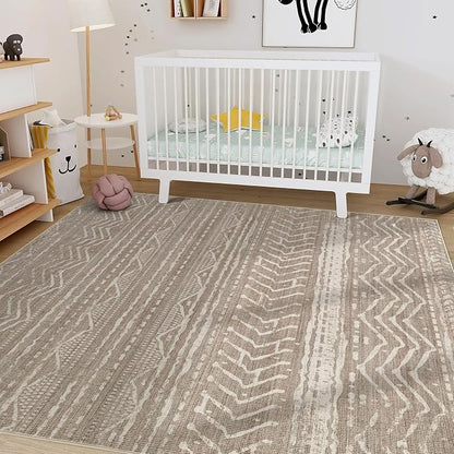 Nakagishi 12x15 Area Rug Living Room: Washable Boho Large Neutral Modern Soft Farmhouse Rugs Stain Resistant Indoor Floor Non-Slip Carpet for Bedroom Kids Playroom Office Dining Room- Dark Brown