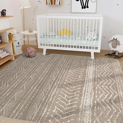 Nakagishi 5x7 Area Rugs Living Room: Washable Boho Large Neutral Soft Rug Farmhouse Stain Resistant Modern Indoor Non-Slip Floor Carpet for Bedroom Nursery Kids Playroom Office Dining Room Dorm