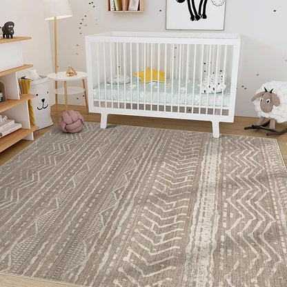 Nakagishi 5x8 Area Rug Living Room: Washable Boho Large Neutral Soft Rugs Farmhouse Stain Resistant Modern Indoor Non-Slip Floor Carpet for Bedroom Nursery Kids Playroom Office Dining Room- Dark Brown