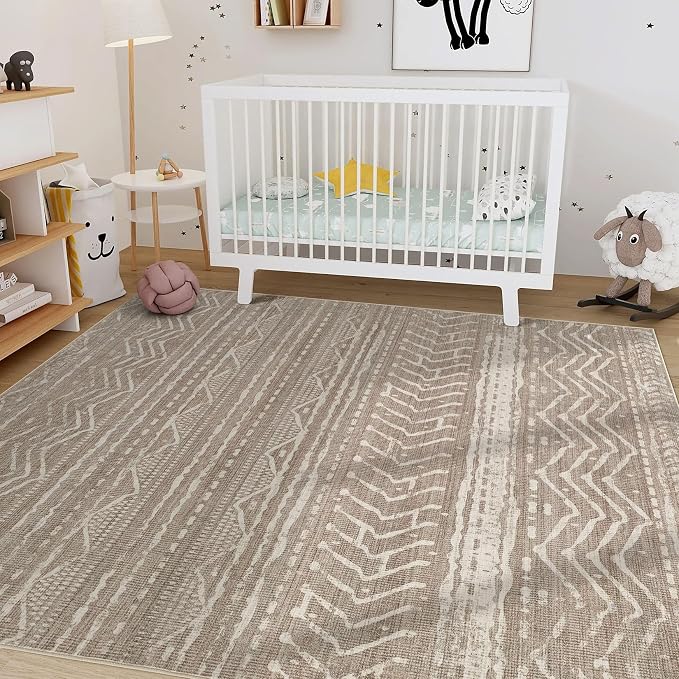 Nakagishi 10x12 Area Rug Living Room: Washable Boho Large Neutral Modern Soft Farmhouse Rugs Stain Resistant Indoor Floor Non-Slip Accent Carpet for Bedroom Nursery Kids Playroom Office Dining Room