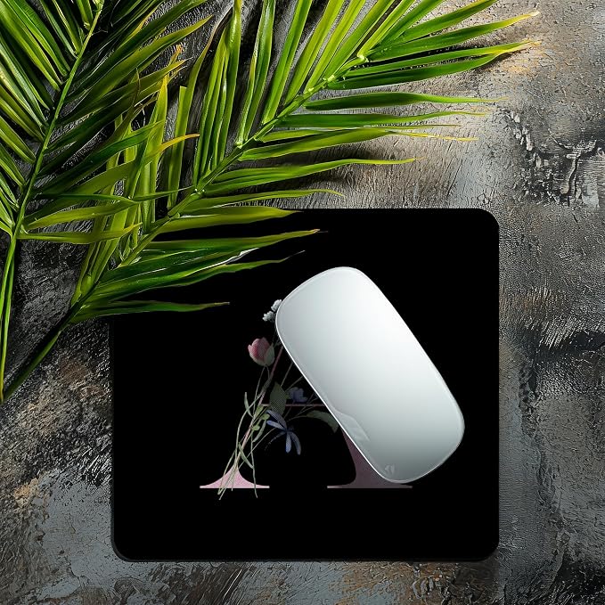 Mouse Pad Pinks Flowers Initial Letters Mousepad Desktop Laptop Computer Accessories Home Office Gaming Work Desk Computer Non-Slip Rubber Monogram Floral Alphabet A-Z mousepad (A)