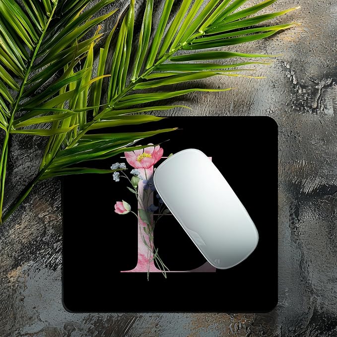 Mouse Pad Pinks Flowers Initial Letters Mousepad Desktop Laptop Computer Accessories Home Office Gaming Work Desk Computer Non-Slip Rubber Monogram Floral Alphabet A-Z mousepad (E)