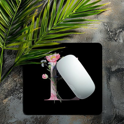 Mouse Pad Pinks Flowers Initial Letters Mousepad Desktop Laptop Computer Accessories Home Office Gaming Work Desk Computer Non-Slip Rubber Monogram Floral Alphabet A-Z mousepad (E)