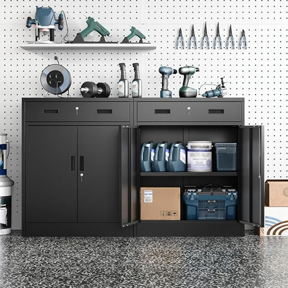 Metal Storage Cabinet 36" H, Locking Storage Cabinet with 1 Drawer and Adjustable Shelf, Garage Storage Cabinet for Home Office, Garage, School, Apartment, Warehouse