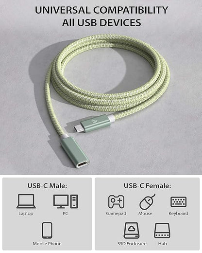 USB Type C Extension Cable (6FT/1.8M), USB 3.2 (10gbps) Type C Male to Female Extension Charging & Sync for PSVR2, MacBook Pro/iPad mini, MacBook Air M4/ M3, iPad Pro Dell XPS Surface Book Green