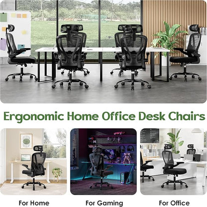 Office Chair Ergonomic Desk Chair - Mesh High Back Office Chair with Headrests Wheels Lumbar Support Home Desk Office Chairs Flip up Armrest Executive Rolling Computer Chair Black 2 Pack