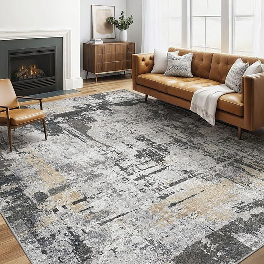 6x8 Area Rug Living Room: Washable Large Abstract Modern Soft Rug Stain Resistant Indoor Floor Non-Slip Accent Carpet for Bedroom Nursery Playroom Dining Room Office Dorm Home House- Black Gold