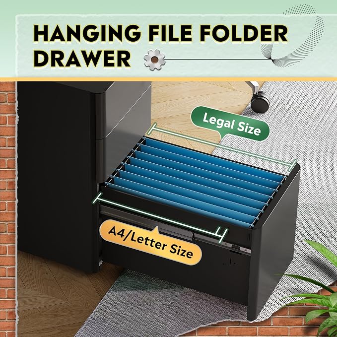 DEVAISE 3-Drawer Slim File Cabinet, Small Mobile Filing Cainet with Lock for Home Office, Fits Letter/Legal/A4 Size, 11.8 x 17.7 x 23.2 Inches (Pre-Assembled, Black)