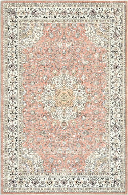 Goideal Washable Rug 6x9, Vintage Area Rugs Non Slip, Indoor Low Pile Carpet with Rubber Backing for Living Room Kitchen Bathroom Entryway Office Bedroom,Dusty Rose