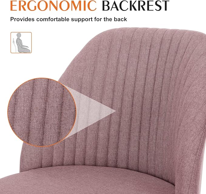 Sweetcrispy Armless Vanity Chair, Cute Comfy Home Office Desk Chair with Wheels, Modern Upholstered Task Computer Seat for Bedroom, Study, Makeup Vanity, Height Adjustable & Swivel Fit, Pink