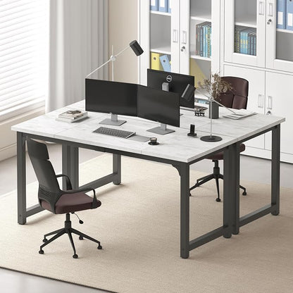NSdirect 63" Large Computer Desk,Modern Simple Style PC Table Office Desk Wide Workstation for Study Writing,Gaming and Home Office,Extra 1" Thicker Wooden Tabletop and Black Metal Frame,White+Black