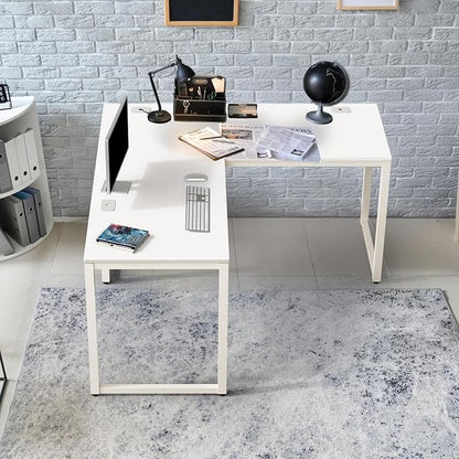 SHW 55 x 60 Inches Commercial-Grade L-Shape Corner Office Computer Desk, White