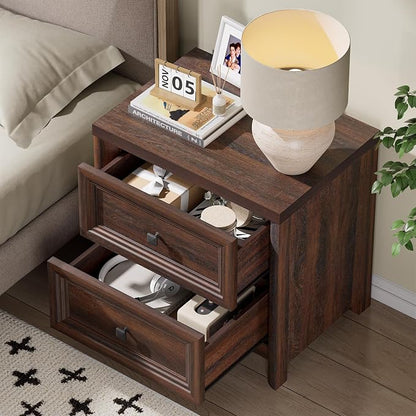 Standifurno Walnut Night Stand with Drawers, Rustic Washed Walnut Nightstand, Farmhouse Bed Side Table for Bedroom, Bedside End Table for Living Room, Bedroom Furniture, Large Storage Wood Nightstand