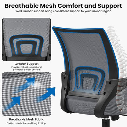 Topeakmart Executive Desk Chair Ergonomic Mesh Back Office Chair Adjustable Work Chair with Lumbar Support and Swivel Rolling Wheels for Home Office Study, Dark Grey