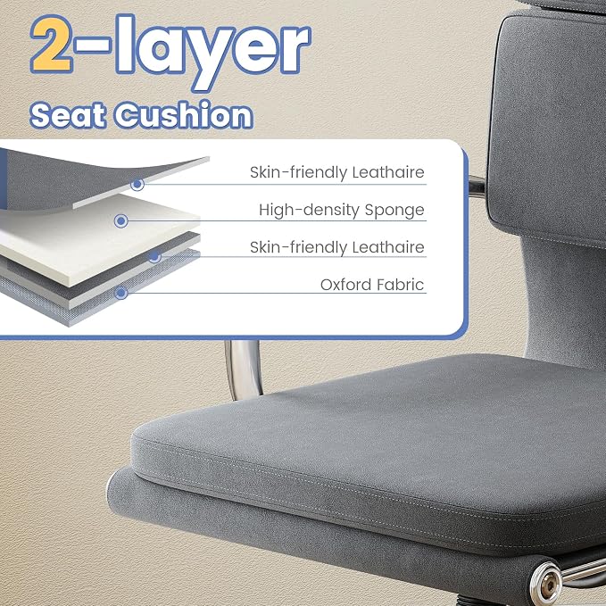 COSTWAY Ergonomic Office Chair, High Back Desk Chairs with Armrests, Comfy Lumbar Support, Rocking Function, Swivel Executive Computer Chair for Home Office, Grey (2)