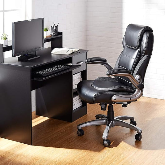 Amazon Basics Ergonomic High-Back Office Chair with Flip-Up Arms, Adjustable Lumbar Support, Height Adjustable, 29.5"D x 27.5"W x 44.75"H, Black