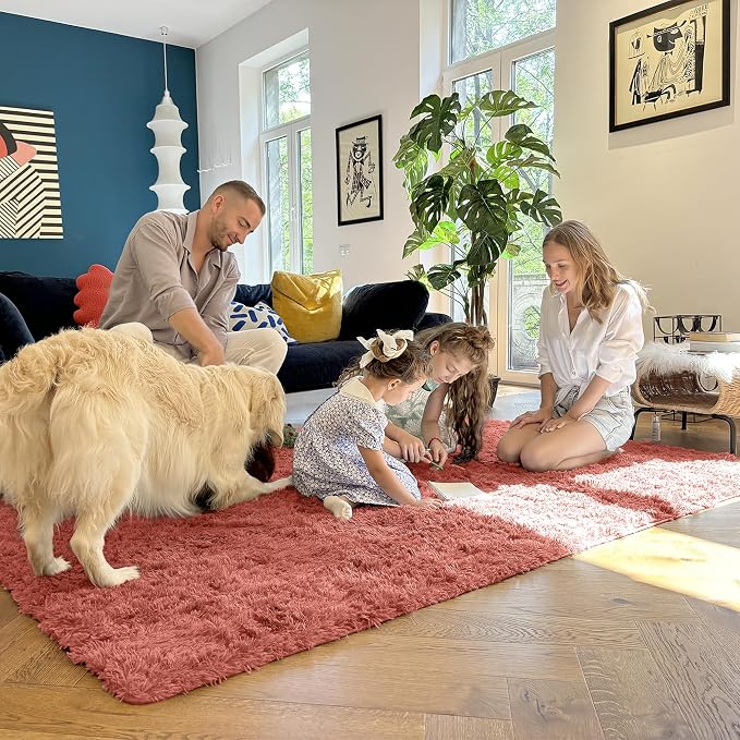 OLANLY 2x5 Machine Washable Runner Rugs for Hallway, Soft Fluffy Shaggy Bedside Rugs for Bedroom, Living Room, Indoor Floor Carpet for Kids Girls and Boys, Home Decor Aesthetic, Rust Red