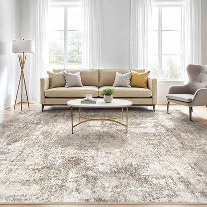 12x18 Area Rugs Living Room: Washable Large Abstract Soft Rug Stain Resistant Indoor Floor Non-Slip Accent Carpet for Women Modern Home Enthusiasts Aged 25-45 - Bedroom Nursery Playroom- Beige Brown