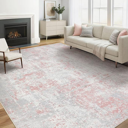 Pink Rug 5x7 Living Room: Washable Large Abstract Neutral Modern Soft Rug Stain Resistant Indoor Floor Non-Slip Accent Carpet for Girl Bedroom Nursery Playroom Office Dining Room Home