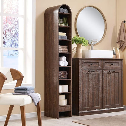 IFGET 67" Tall Arched Bookshelf, 8 Tiers Arch Bookcase with Storage, Modern Farmhouse Book Shelf with Adjustable Shelves, Wood Bookshelf w/Open Display Shelves for Living Room, Office (Brown)