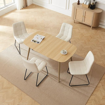 HIPIHOM 55'' Scratch Resistant Modern Wood Dining Table for 4 with Leather U-Shaped Chairs - Kitchen Dining Room Furniture (Easy to Assemble, Pet Friendly Surface, White Chair
